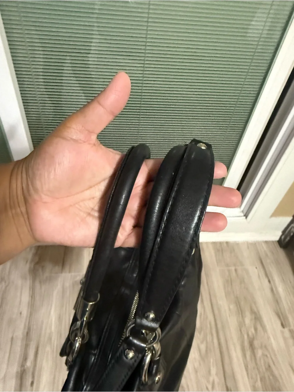 Coach Black Leather Satchel Handbag with Silver Hardware